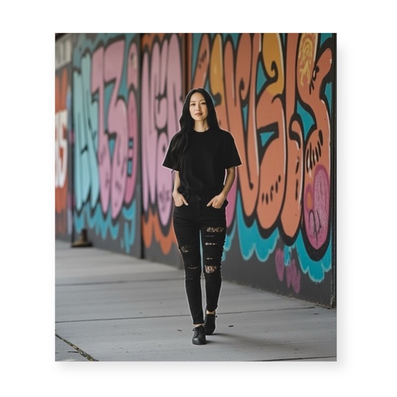 LF Carmar ❉ Skinny Shredded Rips Stretch Jeans ❉ Lace Patches ❉ Jet Black ❉ 25 ❉ - Picture 15 of 16